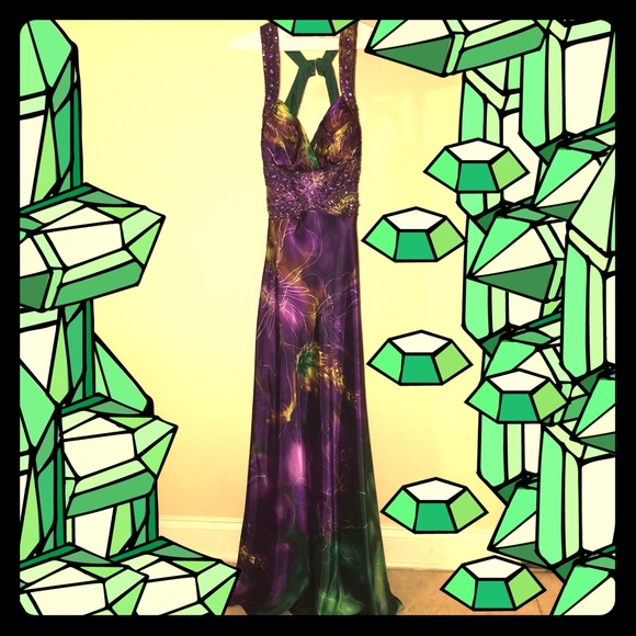 purple green and gold dress